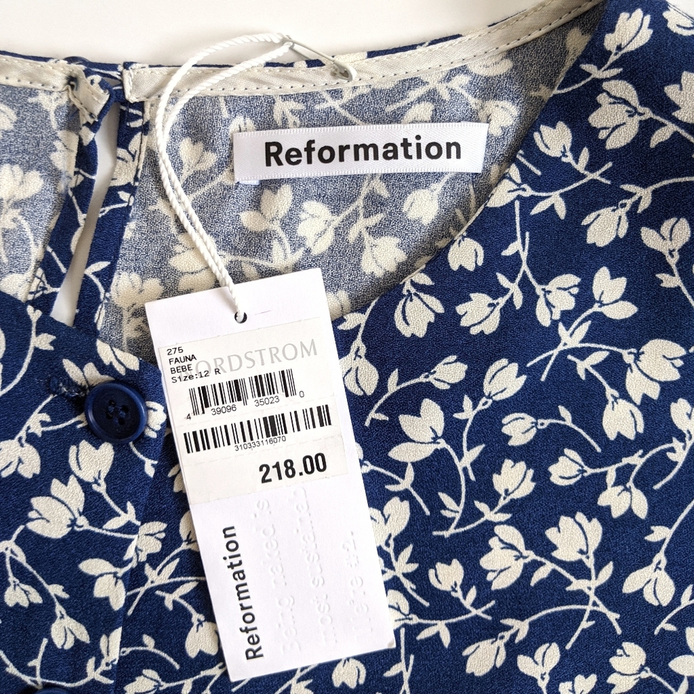 🆕 Reformation Fauna Blue Button Midi Dress Sz 12 - Picture 7 of 10